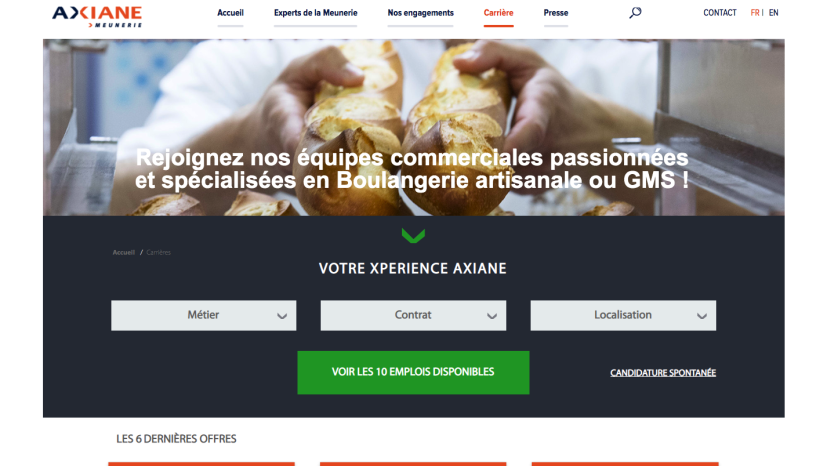 Module carrière du site Axiane Meunerie développé en Drupal par Koriolis